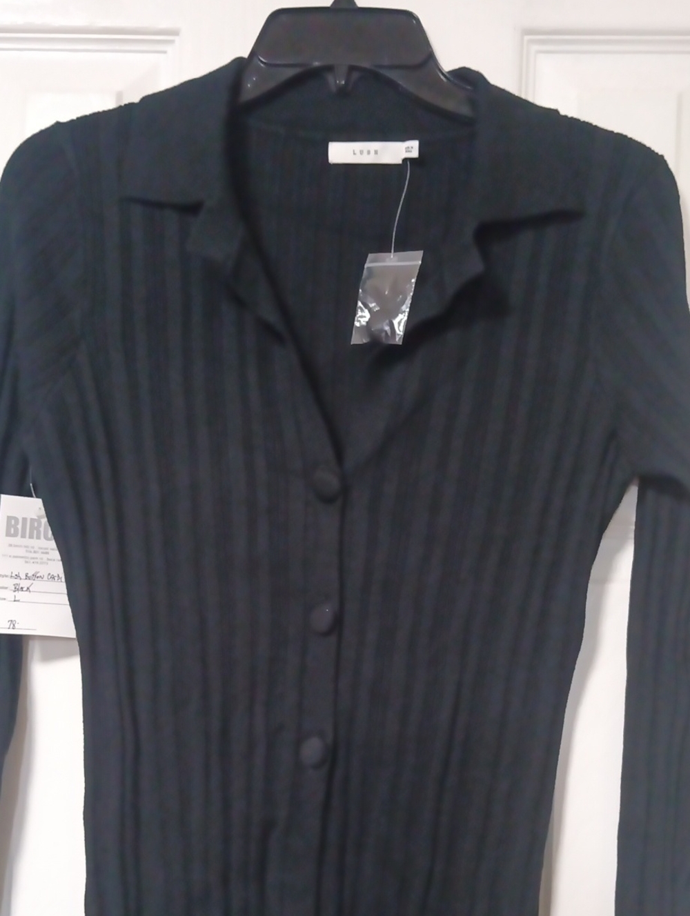 Lush Black Ribbed Button Front Cardigan - Picture 3 of 7